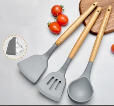 ESLORA Spatula Kitchen | Non-Stick |Cooking with Wooden Handle | Cooking Spoon | Wooden Spatula(Pack of 3)