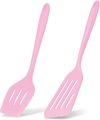 Besillia Flipper Spatulas Turner Set Strong Silicone Slotted Spatula(Set of 2, Pink) Non-Stick Spatula(Pack of 2)