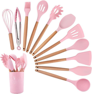 ESLORA SpoonSet12Pcs NonStick pink Wooden Spatula(Pack of 12)