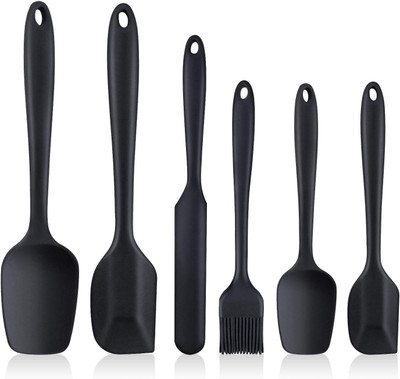 PBKN Non Stick Safe Palta Spatula Spoon Chamach Jar Spatula for Puri Making Kitchen Tool Set(Black, Spatula, Brush, Baking Tools)