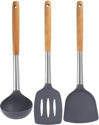 VarniZone Non-Stick Silicone Spatula Turner Serving Cooking Spoon Spatula for Dosa chapati Wooden Spatula(Pack of 3)