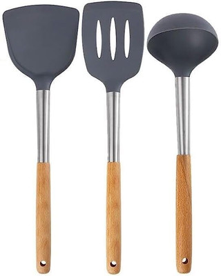 Star Work GREY SILICONE FLEXIBLE SLIP RESISTANT COMFORTABLE WOODEN HANDLE BPA FREE Non-Stick Spatula(Pack of 1)
