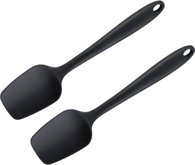 Baskety Silicone Non-Stick Heat Resistant Kitchen Utensil| Spatula Spoon Big 27cm |Black Spoon Set of 2 Non-Stick Spatula(Pack of 2)