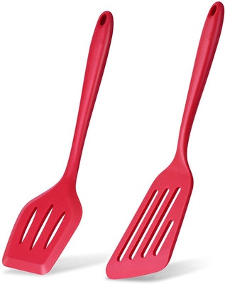 Besillia Silicone Slotted Turner Spatula Set Silicone Flipper Spatulas (Set of 2, Red) Non-Stick Spatula(Pack of 2)