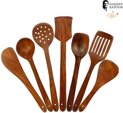 OGGN Set of 7 Wooden Spatula Kitchen Tool Set(Brown, Cooking Spoon)