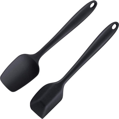 Baskety Silicone Non-Stick Heat Resistant Kitchen Utensil| Spatula Spoon Big 27cm+Spatula Big 27cm|Pack of 2 Spatula BLACK Non-Stick Spatula(Pack of 2)