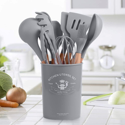 ESLORA Non-Stick Silicone Cooking Kitchen Utensils Set Non-Stick Spatula Wooden Spatula Non-Stick Spatula(Pack of 12)