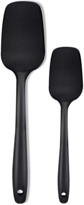 ZILLTOYIN Silicone Spatula Set 2-pcs -446 F Heat-Resistant Baking Spoon Spatula - Seamless One-Piece Design Easy to Clean - Non-Stick Silicone Rubber with Stainless Steel Core (Black) Non-Stick Spatula(Pack of 2)