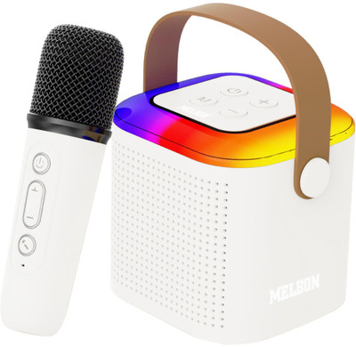 Melbon Mini Vocal Portable Karaoke – Wireless Bluetooth Sound Speaker with Dual Mic 10 W Bluetooth Laptop/Desktop Speaker(VocalSpeaker-White-001, 5.1 Channel)