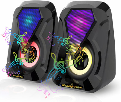 Make Ur Wish Multimedia Sound Bass Speakers with Colourful LED Modes System for PC Laptop 3 W Laptop/Desktop Speaker(Black, 2.0 Channel)