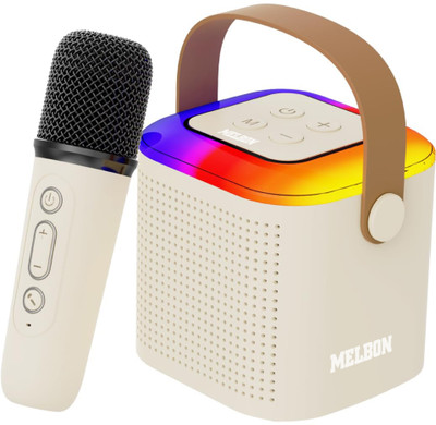 Melbon Mini Vocal Portable Karaoke – Wireless Bluetooth Sound Speaker with Dual Mic 10 W Bluetooth Laptop/Desktop Speaker(VocalSpeaker-Beige-001, 5.1 Channel)