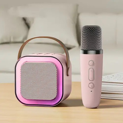 SIACART K12 Speaker Machine Bluetooth-Compatible Wireless Karaoke Mic Speaker 5 W Bluetooth Speaker(Pink, 5.0 Channel)