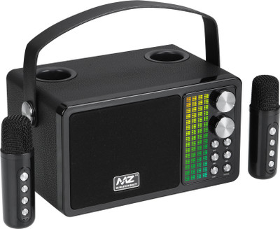 MZ M202 BLUETOOTH PORTABLE SPEAKER Dynamic Thunder Sound with 2 wireless mics 30 W Bluetooth Speaker(Black, Stereo Channel)