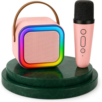 Desk Mini Karaoke Machine for Kids Adults, Portable Bluetooth Speaker with 1 mic with Google Assistant Smart Speaker(Pink)