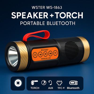 Jmax Portable BT Speaker| 7W, FM,LED Torch USB/TF/AUX, – Outdoor Travel Music System 7 W Bluetooth Speaker(Black, Stereo Channel)