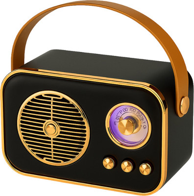 MICROBOTS Vintage-Style Wireless Bluetooth Speaker with FM, Retro Design & Carry Handle 5 W Bluetooth Speaker(Black, Gold, 5 Way Speaker Channel)