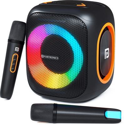 Portronics Dash 10 50W Wireless Bluetooth party Speaker With Dual Wireless Karaoke Mic 50 W Bluetooth Party Speaker(Black, Mono Channel)