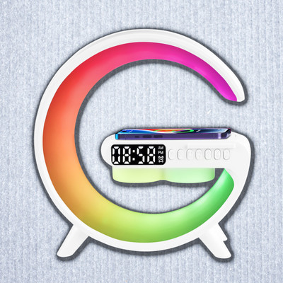 Harjio G Shape RGB Light, Smart Bluetooth Speaker, 15w Wireless Charger, Alarm Clock 5 W Bluetooth Party Speaker(White, 2.0 Channel)