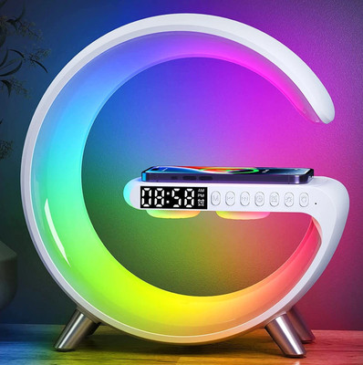 Harjio G Shape Bluetooth Speaker RGB Light & 15w Wireless Charger with Alarm Clock 5 W Bluetooth Party Speaker(White, 2.0 Channel)