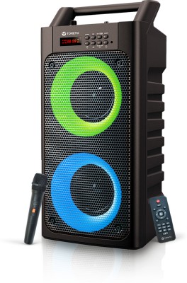 Toreto Party 30 with Karaoke Mic, RGB Light Support USB & SD Card, Aux, 5 Hr Playtime 30 W Bluetooth Party Speaker(Black, 2.0 Channel)