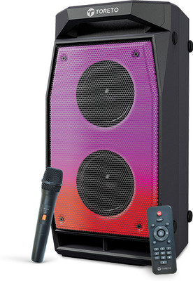 Toreto Evolve Pro Portable Sound Box with Wireless Karaoke Mic , RGB Light , Aux , USB 60 W Bluetooth Party Speaker(Black, 2.0 Channel)