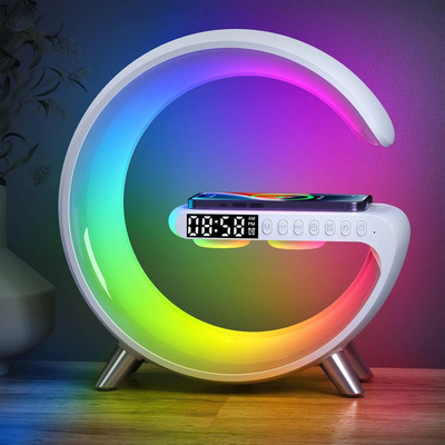 Harjio G Shape Table Lamp RGB Bluetooth Speaker with 15w Wireless Charger,Digital Clock 5 W Bluetooth Party Speaker(White, 2.0 Channel)