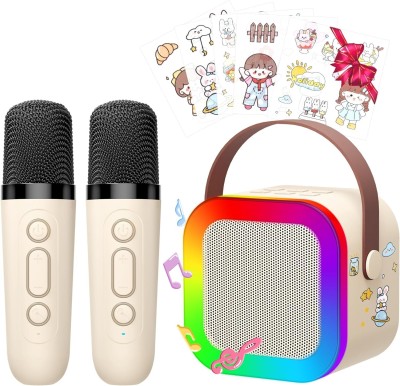 FKU Karaoke Machine for Kids, Mini Karaoke Toys with 2 Wireless Microphone 7 W Bluetooth Party Speaker(off white, 2.0 Channel)
