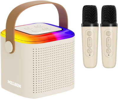 Melbon Mini Vocal Portable Karaoke – Wireless Bluetooth Sound Speaker with Dual Mic 10 W Bluetooth Party Speaker(Cream, 5.1 Channel)