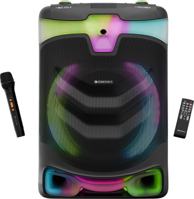 ZEBRONICS Dazzio Trolley Speaker 5hr Playback,Dual Wireless Mic ,Karaoke,USB, AUX,RGB 130 W Bluetooth Party Speaker(Black, Mono Channel)