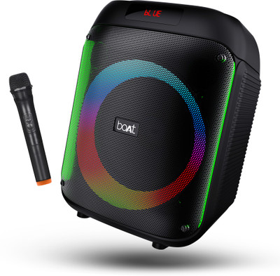 boAt Partypal 220 with Karaoke Mic, 6 HRS Playback & RGB LEDs 80 W Bluetooth Party Speaker(Midnight Black, Mono Channel)