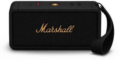 Marshall Middleton Portable Bluetooth Speaker 20+ Hour Playtime, 360° Sound, Waterproof 50 W Bluetooth Speaker(Black and Brass, Stereo Channel)