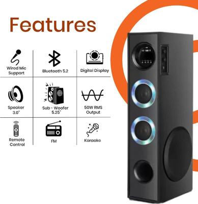 Quaranel MP40 Party Speaker with Bluetooth Connectivity, Karaoke 100 W Bluetooth Tower Speaker(Black, 3 Channel)