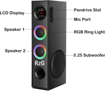 RZG Champ Music system home theater 120 W Bluetooth Tower Speaker(Black, 2.1 Channel)