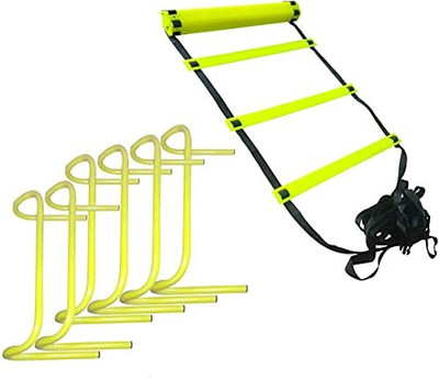 Kalindri Sports Speed Adjustable Speed Ladder 1Pc /Jumping Agility Hurdle 6 inch 6 Pc PVC Speed Hurdles(For Children, Adults Pack of 6)