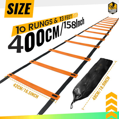 Leosportz Agility Ladder 4 meter Speed Training Ladder with 10 Adjustable Rungs Speed Ladder(Orange)