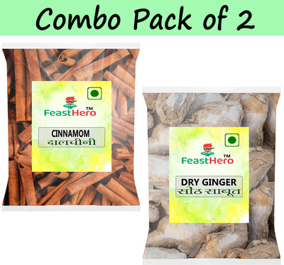 Feasthero Whole Spices Combo Pack of 2 |Cinnamon Stick & Soth Dried 100g Each Packet|(2 x 100 g)