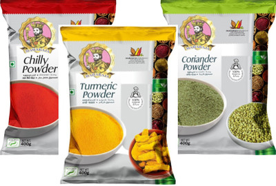 MAHARAJA Pure Turmeric, Chilli and Coriander Powder Combo (Haldi, Mirchi & Dhaniya) 400g each Total 1.2Kg(3 x 400 g)