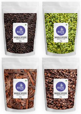 Rustic Nature Whole Spices Combo Cardamom, Peppercorn, Clove, Cinnamon 25g*4