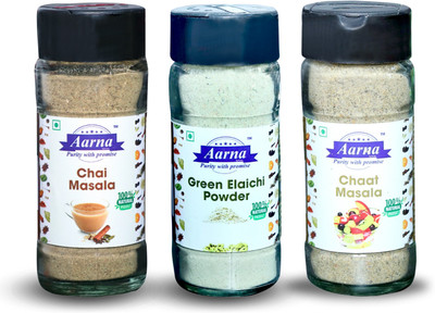 Aarna Chaat Masala, Chay (Tea) Masala, Green Elaichi Powder (Green Cardamom Powder)(3 x 50 g)