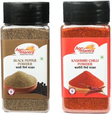 Agro Mantra Combo of Black Pepper Powder 100gm & Kashmiri Red Chilli 100gm(2 x 100 g)