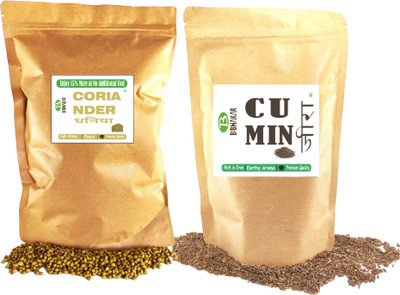 Bibhakar Whole Coriander Seeds (Dhaniya) and Cumin Seeds(Sabut Jeera) Combo Pack(2 x 200 g)