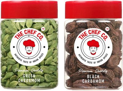 The Chef Co Black & Green Cardamom Combo - Pack Of 2 | Flavorful Kali & Hari Elaichi Combo(2 x 107.5 g)