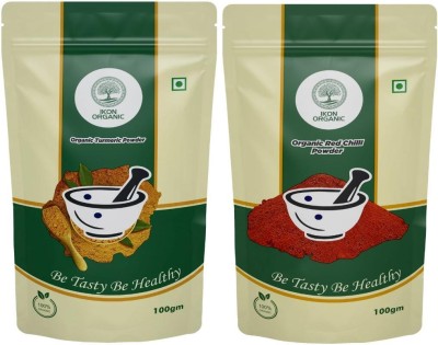 IKON Organic Kitchen Spices Combo Pack of 2|Organic Turmeric Powder|Organic Red Chilli Powder(2 x 100 g)