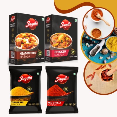 Sagdhi Spicy Combo (Meat/Mutton + Chicken + Pure Turmeric + Red Chilli)(4 x 50 g)