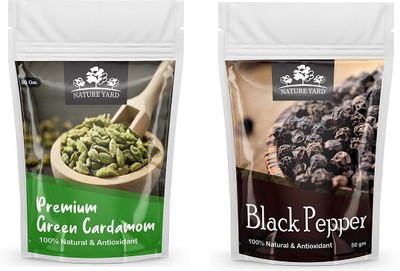NATURE YARD Green Cardamom 50gm & Black Pepper Seeds-50gm(2 x 25 g)