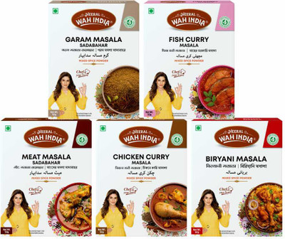 Heeral Wah India Complete Masale Sadabahar Garam, Fish Curry, Meat, Chicken, and Biryani Masala- (5 X 50 g)(5 x 50 g)