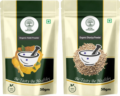 IKON Organic Kitchen Spices Combo Pack of 2|Organic Coriander Powder|Organic Turmeric Powder(2 x 50 g)