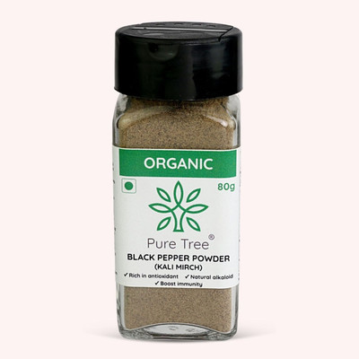 Pure Tree Organic Black Pepper Powder Kali Mirch in Glass Bottle(80 g)