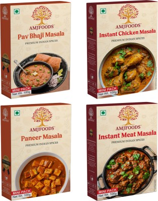 amjfoods Instant chicken masala, Instant meat masala, Pav Bhaji masala, Paneer masala(4 x 100 g)