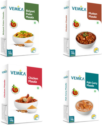 VEMICA Biriyani Pulav Masala, Mutton, Chicken and Fish Curry Masala (100g) Masala Combo(4 x 100 g)